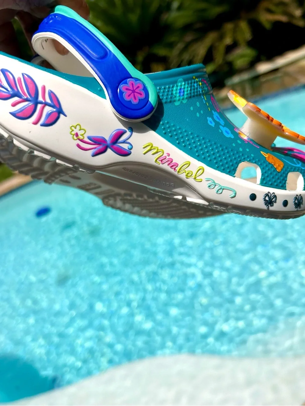 CROCS Kids Teal Water Clogs with Colorful Butterfly & Charm Accents